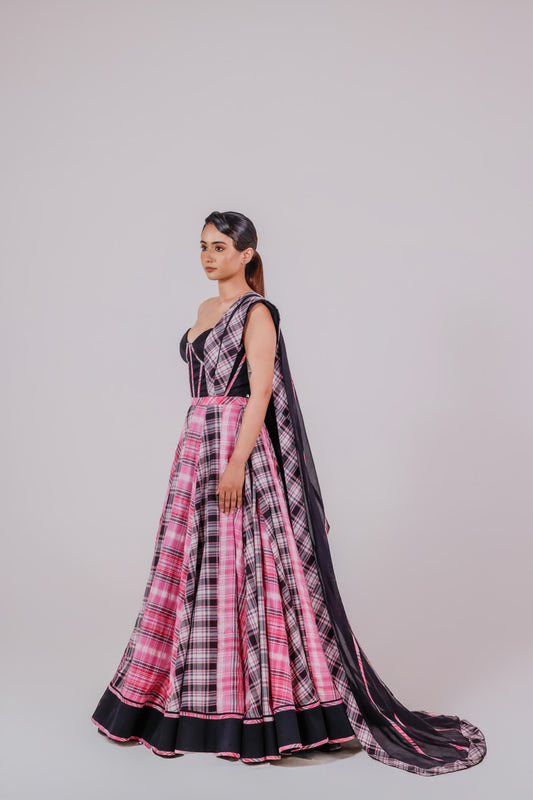 Raspberry Check Lehenga
