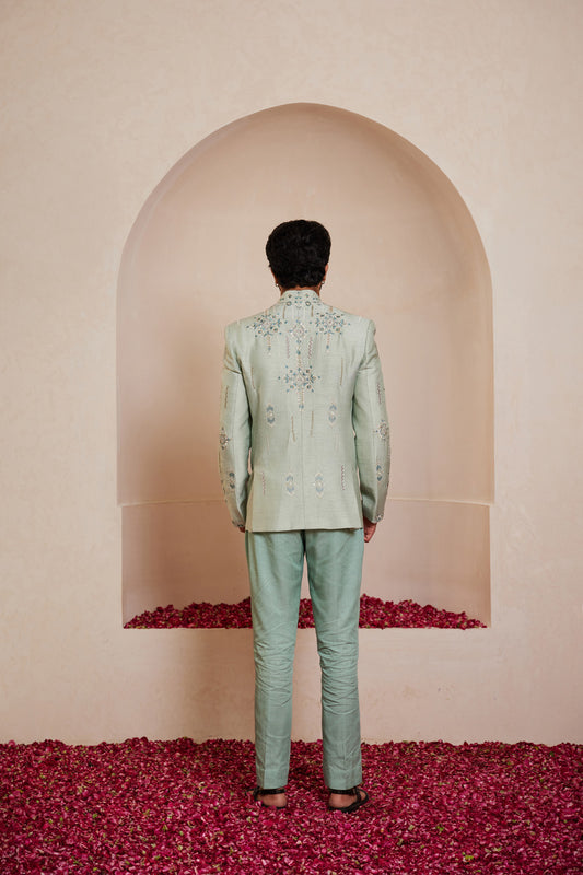 Yakshit Powder Blue Bandgala Set