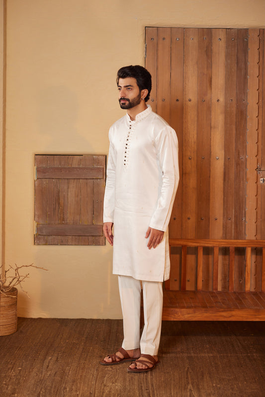 Somesh Milky White Kurta Set