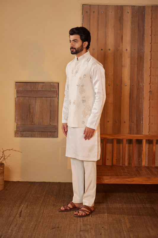 Sarvang Milky White Waisatcoat Set