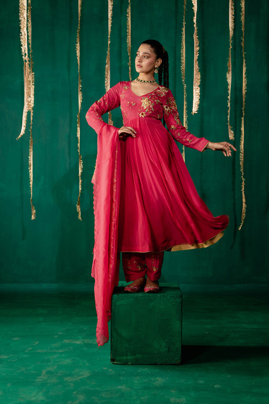 Hot Pink Suit With Salwar Set With Dupatta