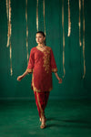 Red Straight Kurta With Dhoti Pants With Dupatta