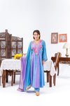 Blue And Purple Anarkali Set With Ombre Dupatta And Pants