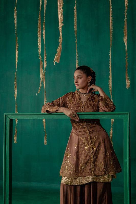 Brown Jacket With Wide Leg Pants