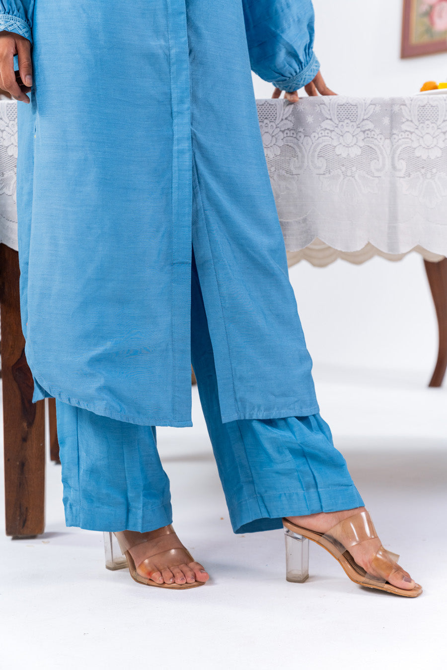 Blue Long Shirt Kurta And Pants