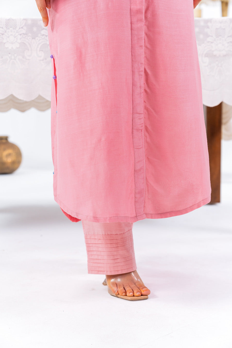 Pink Long Shirt Kurta And Pants