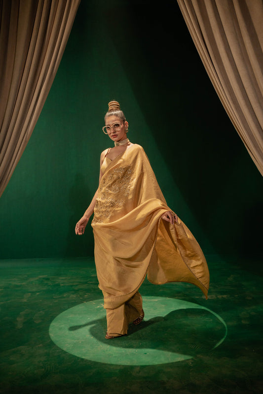 Golden Saree And Blouse Set