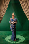 Blue Jacket With Zari Saree And Blouse