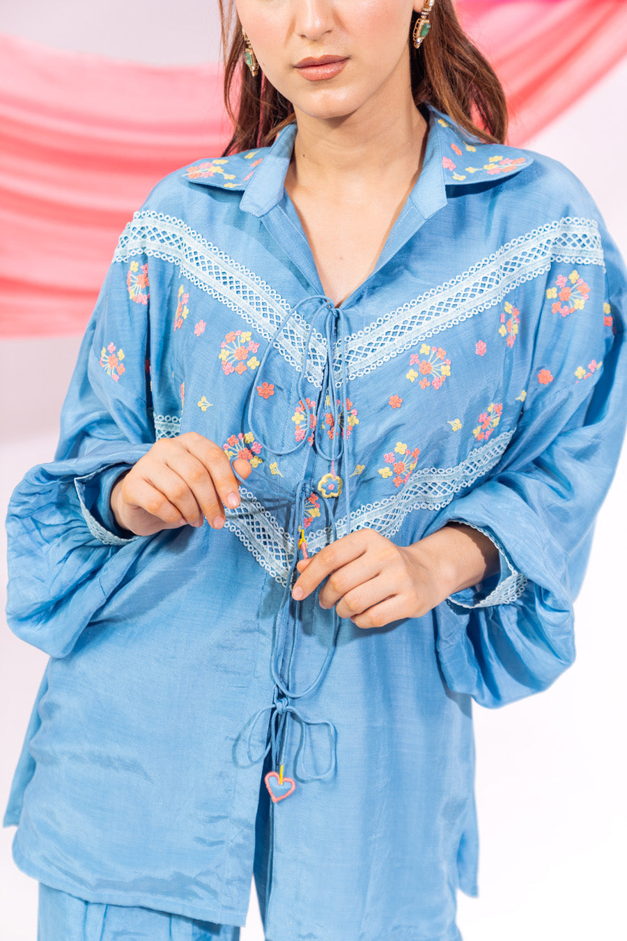 Blue Drawstring Shirt And Pant