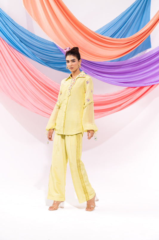 Lime Green Overlap Shirt and Pant