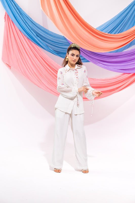 White Overlap Shirt And Pants