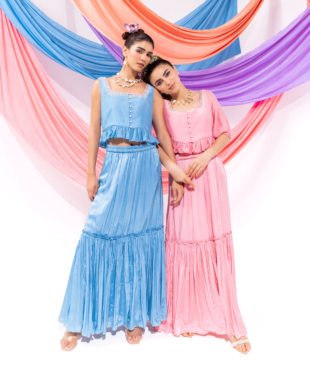 Blue Crop Top And Skirt