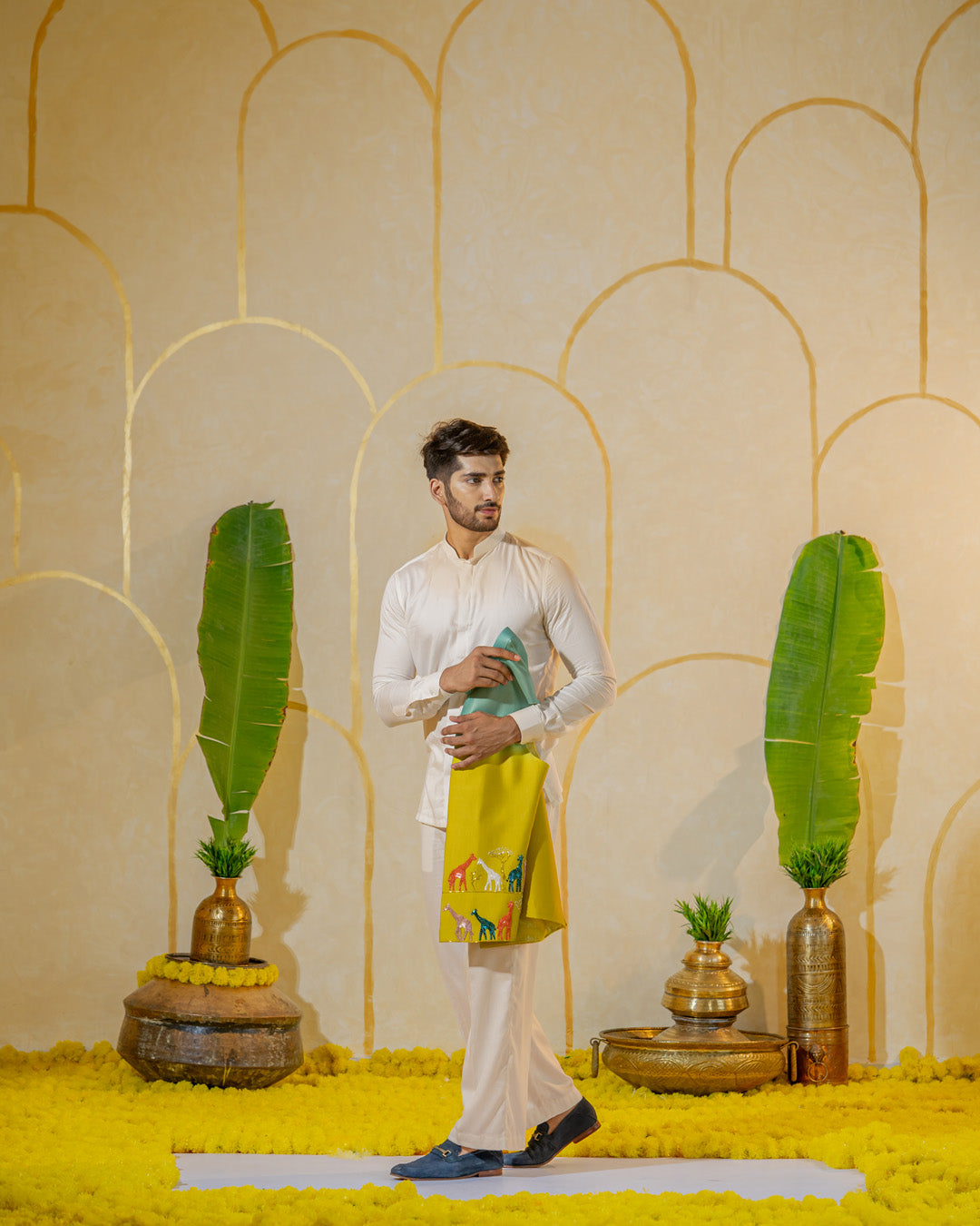 Ivory shirt-parallel pant set