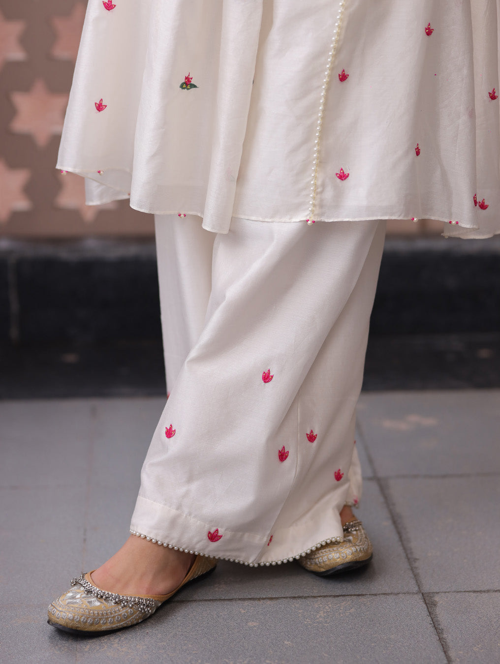 Ivory Lotus Embroidered Suit With Dupatta