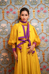 Yellow Chanderi Puff Sleeve Kurta Pant And Stole