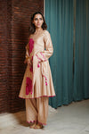 Beige And Hot Pink Kurta Set With Scarf