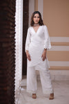 White Moss Crepe Drape Kurta Set