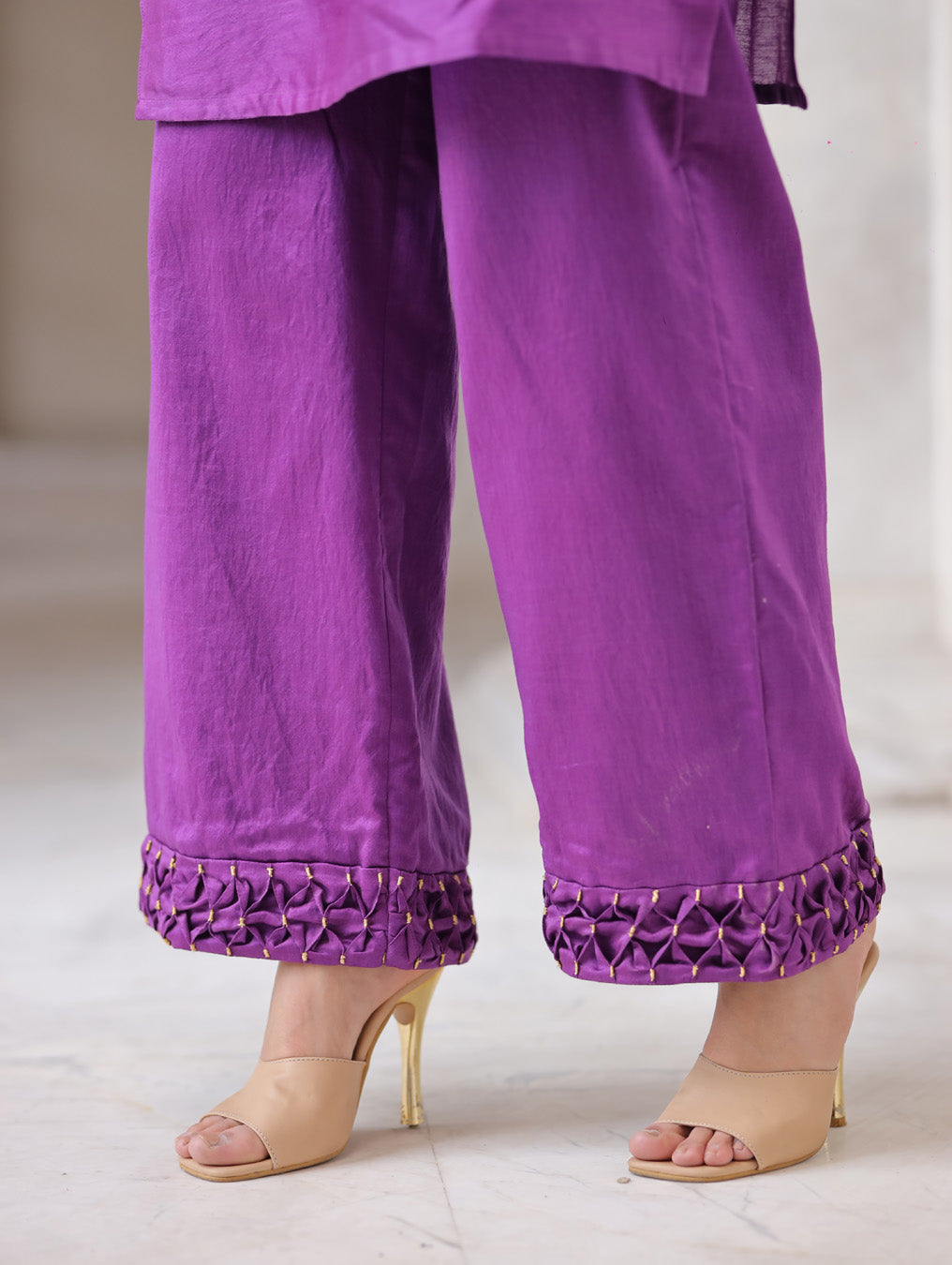 Purple Chanderi Drape Kurta Set.