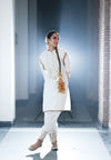 White Moss Crepe Kurta Salwar Set With Potli Bag