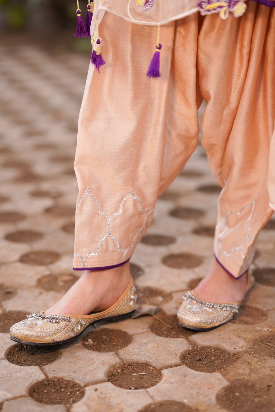 Beige Anarkali Salwar Set With Odhni