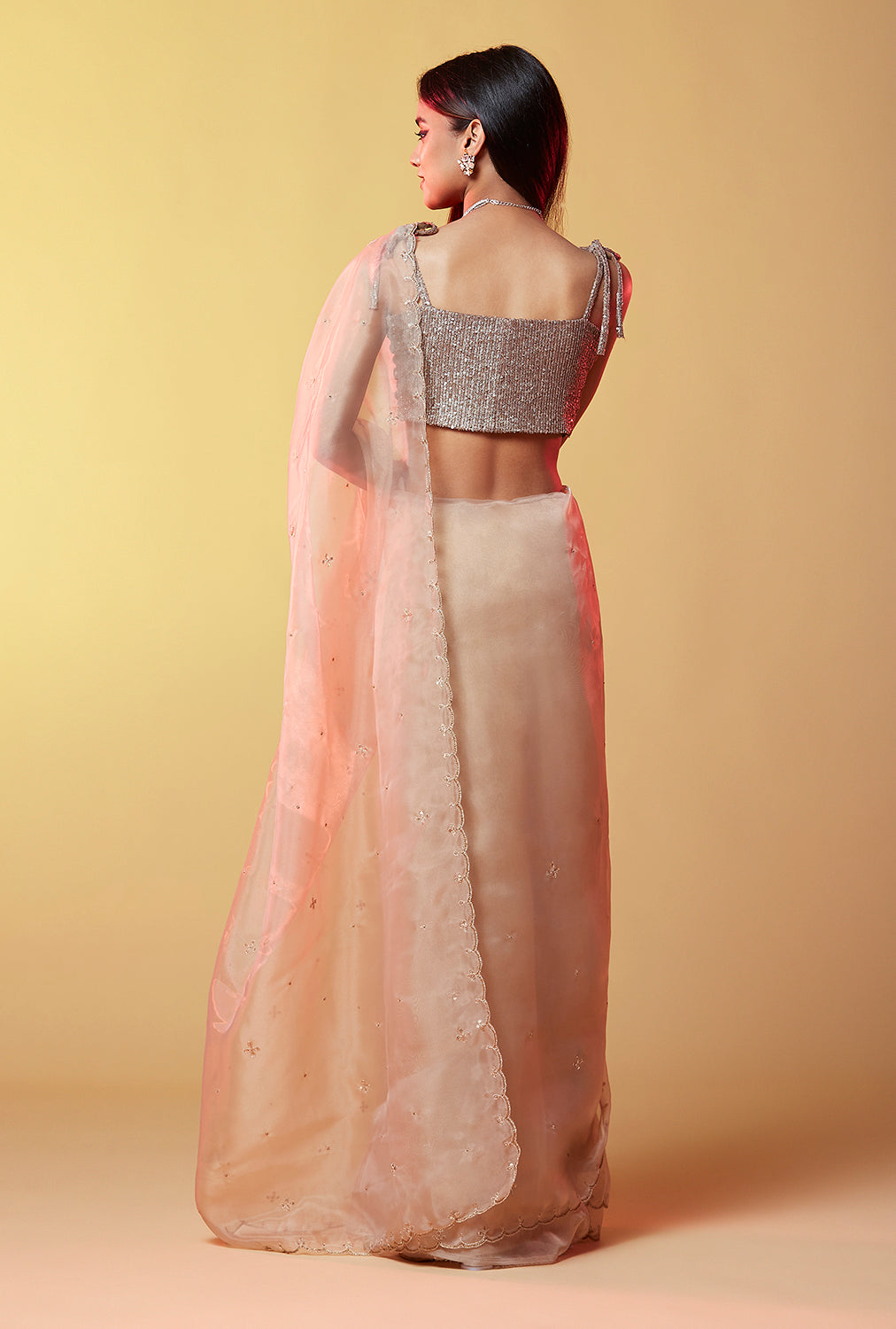 Gold Organza Embellished Cocktail Saree