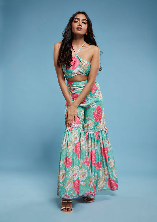 Floral Halter top and Sharara Set