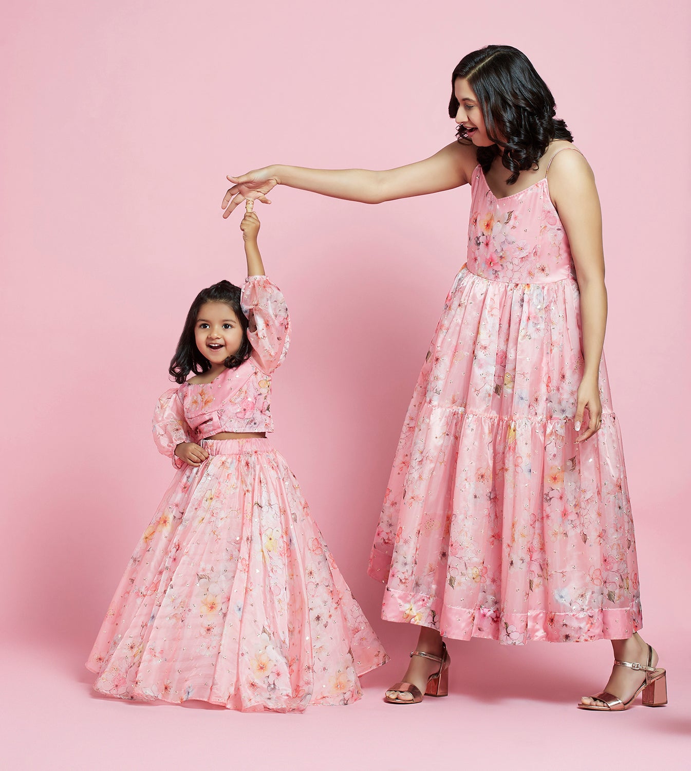 Mom Pink Printed Tierred Dress Kurta