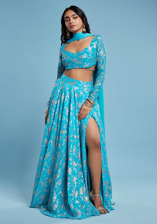 Turquoise Backless Lehenga Set