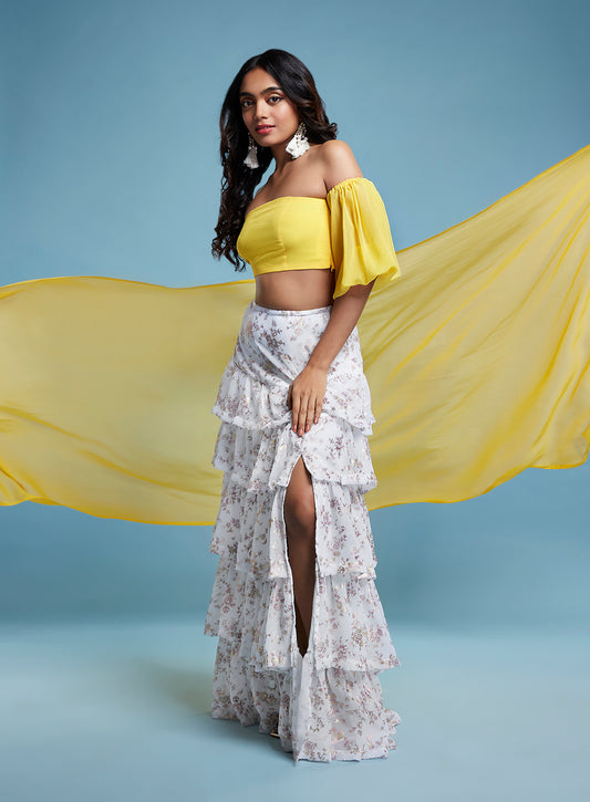 Yellow Offshoulder Lehenga Set