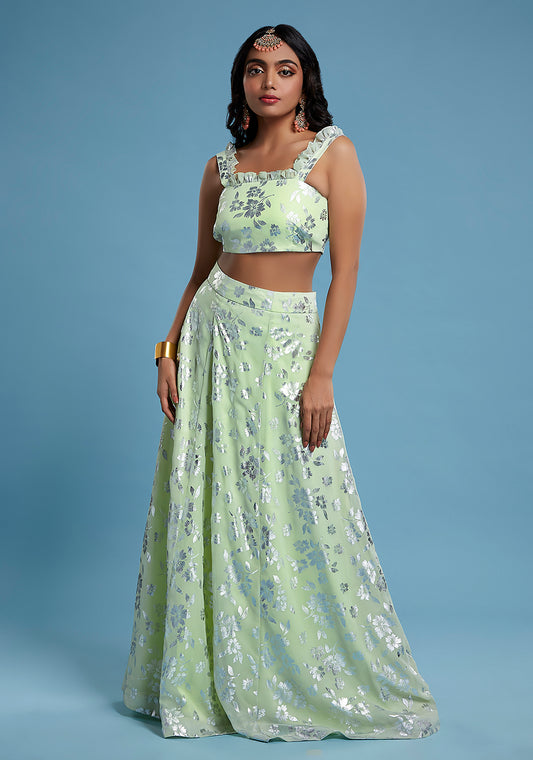 Pista Ruffle Sleeveless Lehenga Set