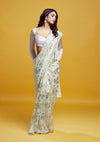 White & Silver Barfi Saree