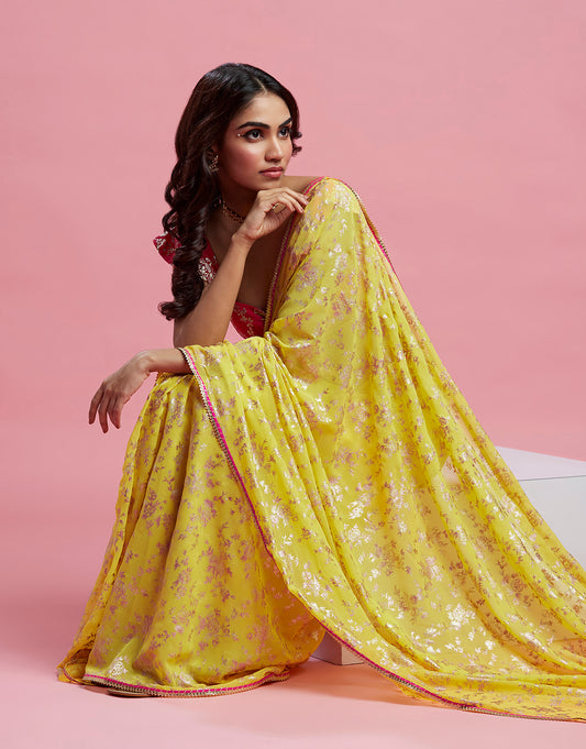 Yellow Barfi Saree