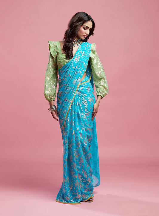 Turquoise Barfi Saree