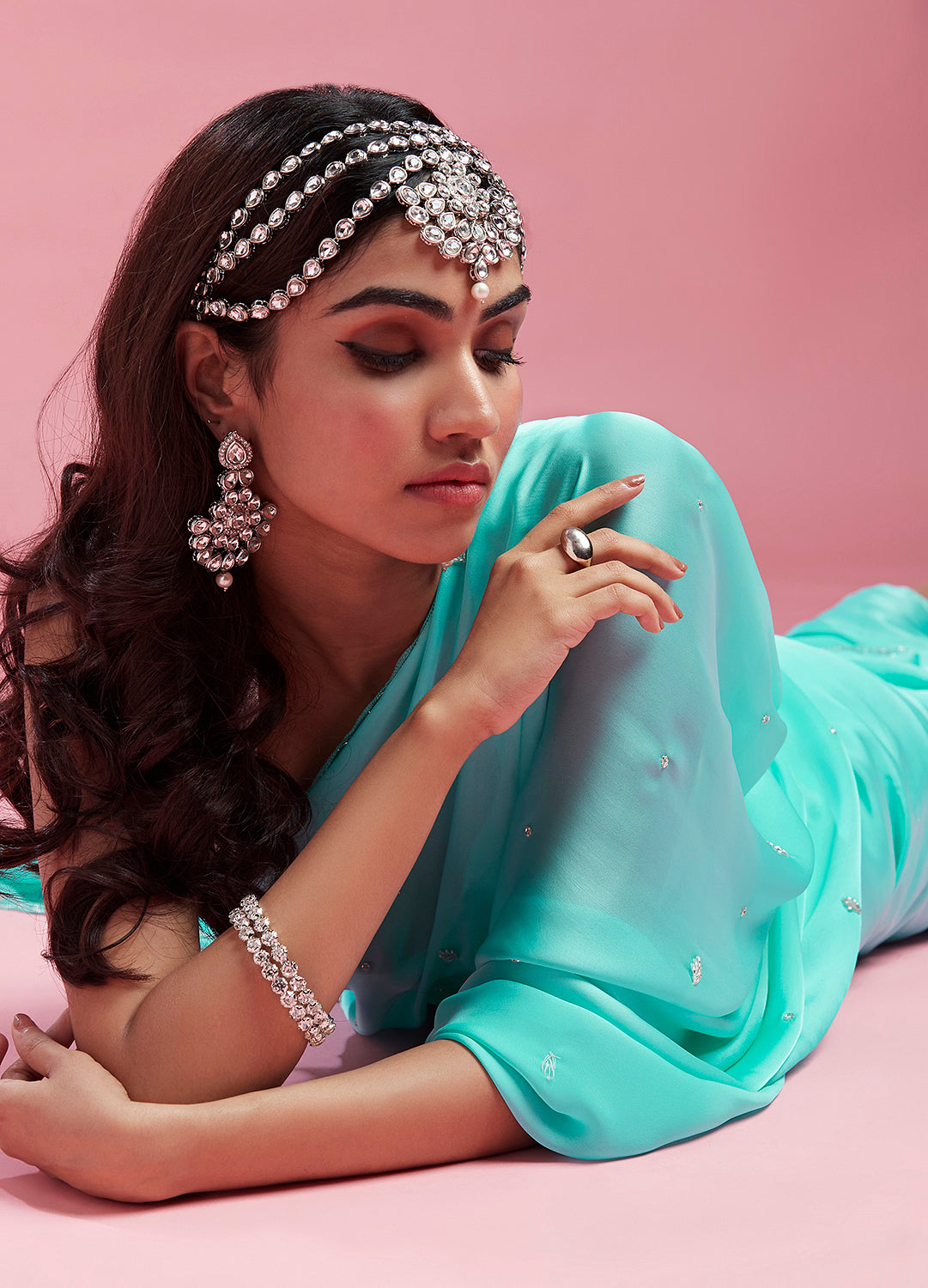 Turquoise Satin Saree