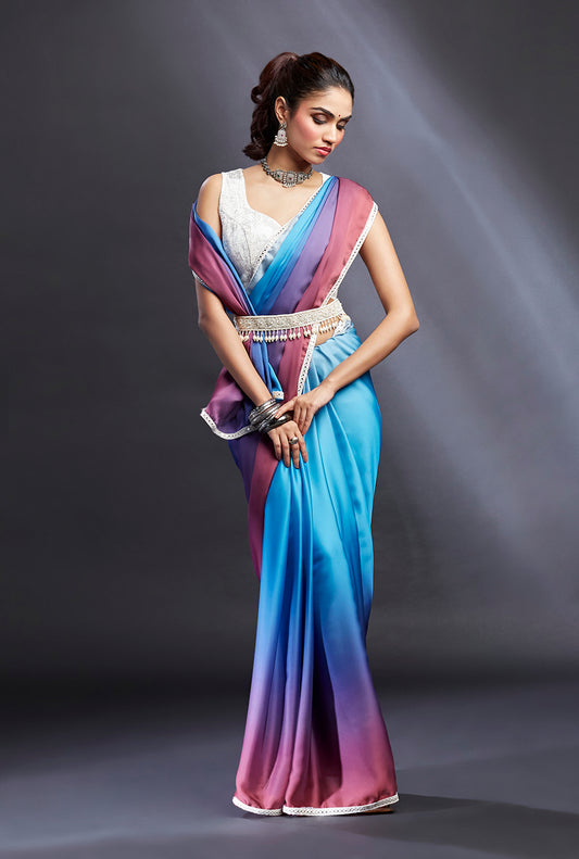 Purple & Blush Ombre Saree Set