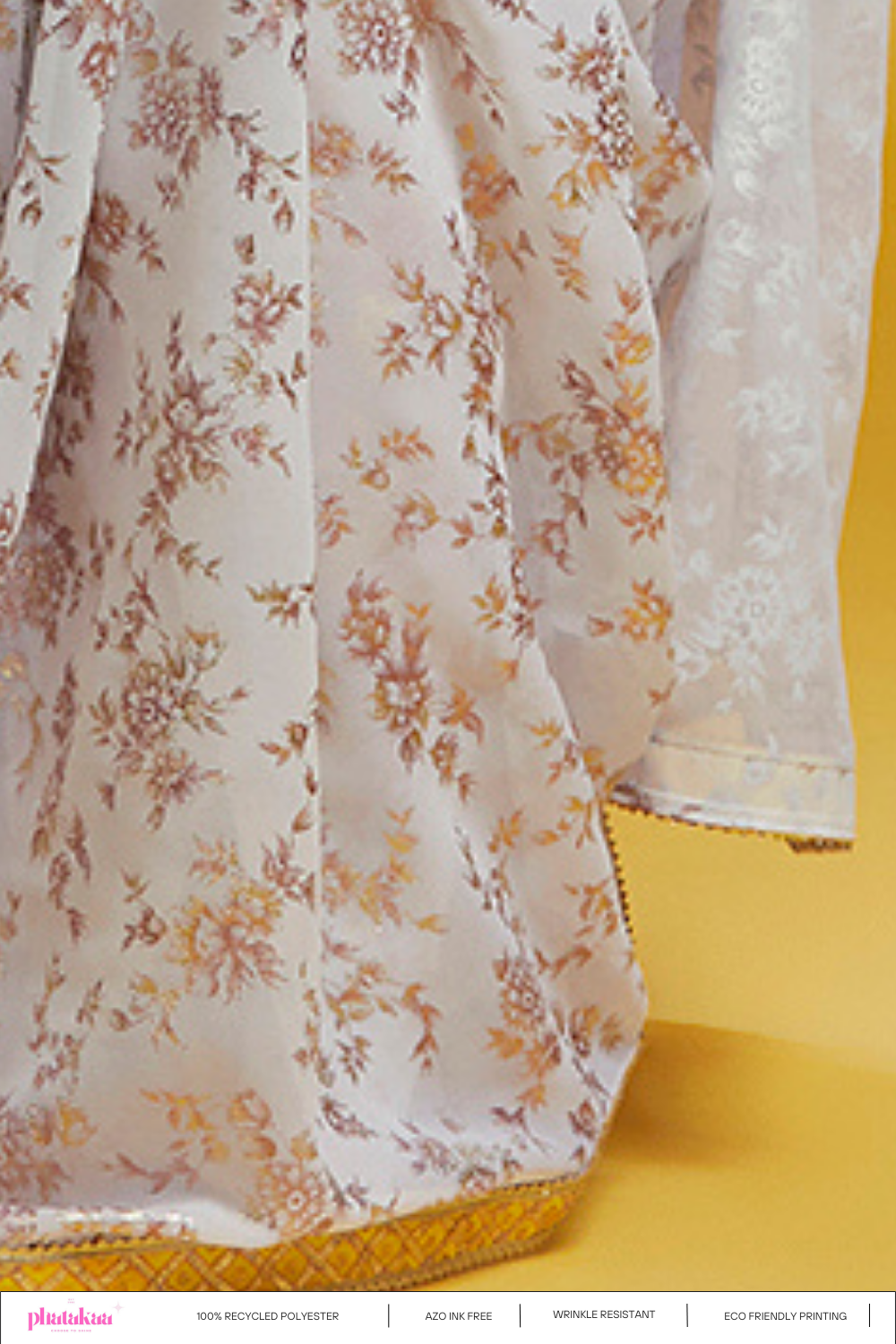 White & Gold Barfi Saree Set