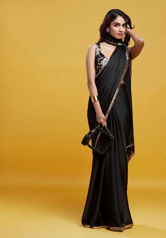 Black Cocktail Saree Set