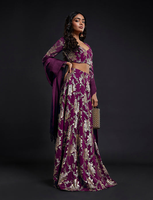 Maroon Backless Vark Lehenga Set