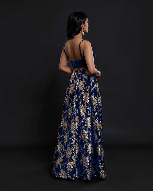 Navy Strappy Vark Lehenga Set