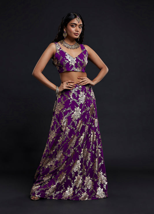 Purple Vark Sleeveless Lehenga Set