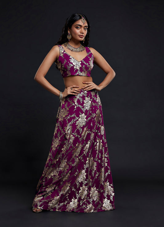 Maroon Vark Sleeveless Lehenga Set