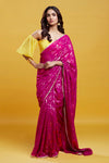 Hot Pink Georgette & Recycled Polyester Barfi Saree Set