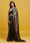 Charcoal Grey Embroidered Saree Set