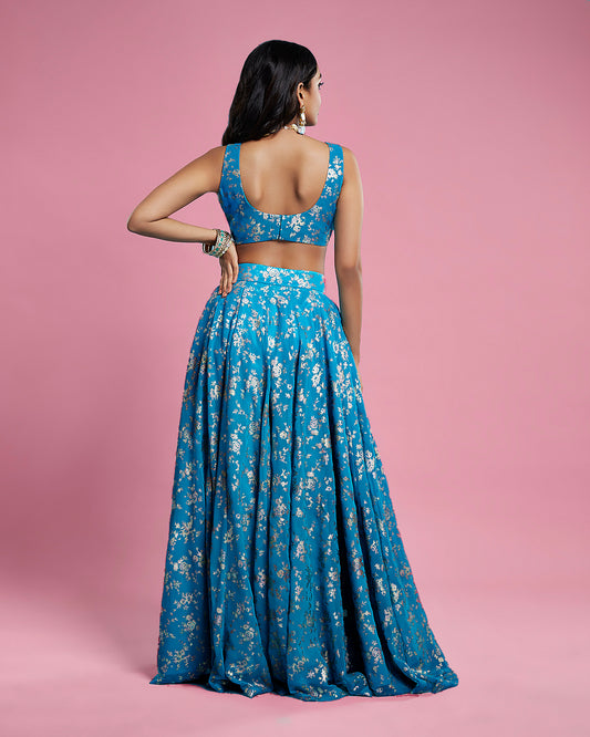 Turquoise Blue Recycled Polyester Lehenga Set