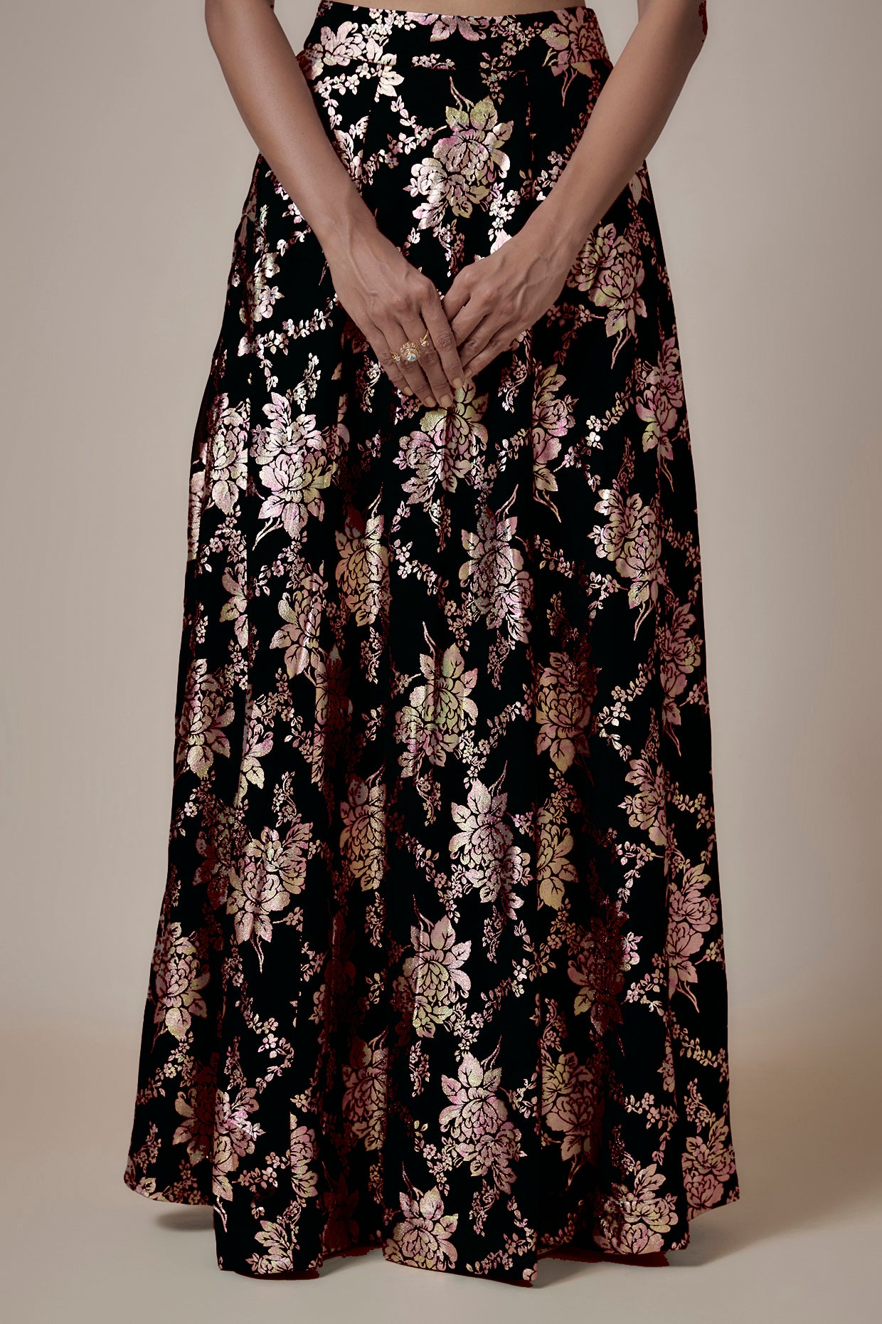 Black Recycled Polyester Foil Printed Lehenga Set