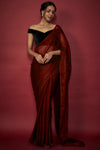 Maroon Chiffon Zari Embroidered Saree Set
