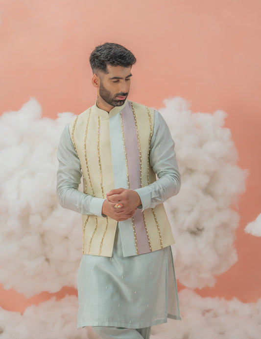 Cutpipe color block Patch Bundi-Nehru Jacket only