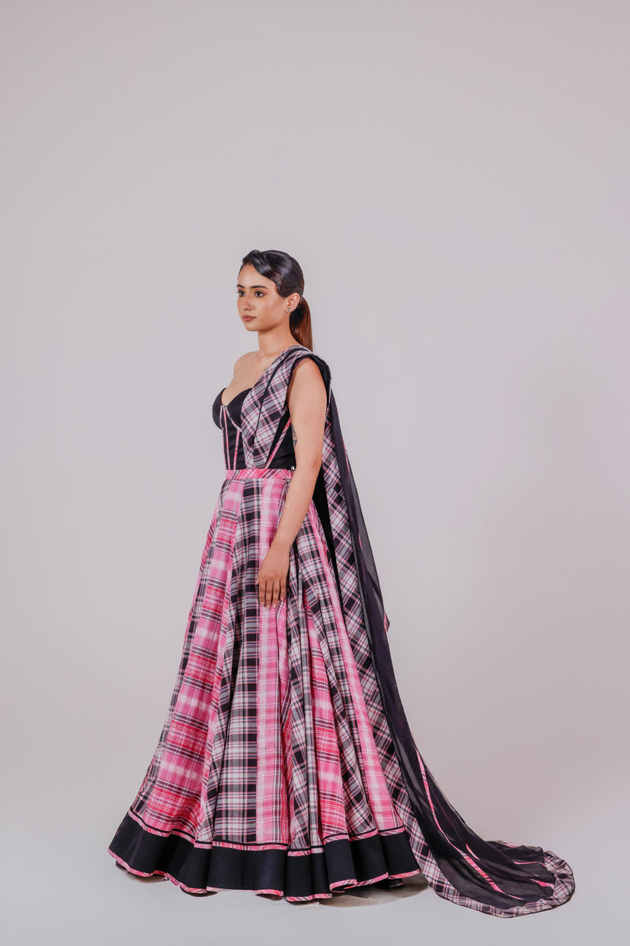 Raspberry Check Lehenga