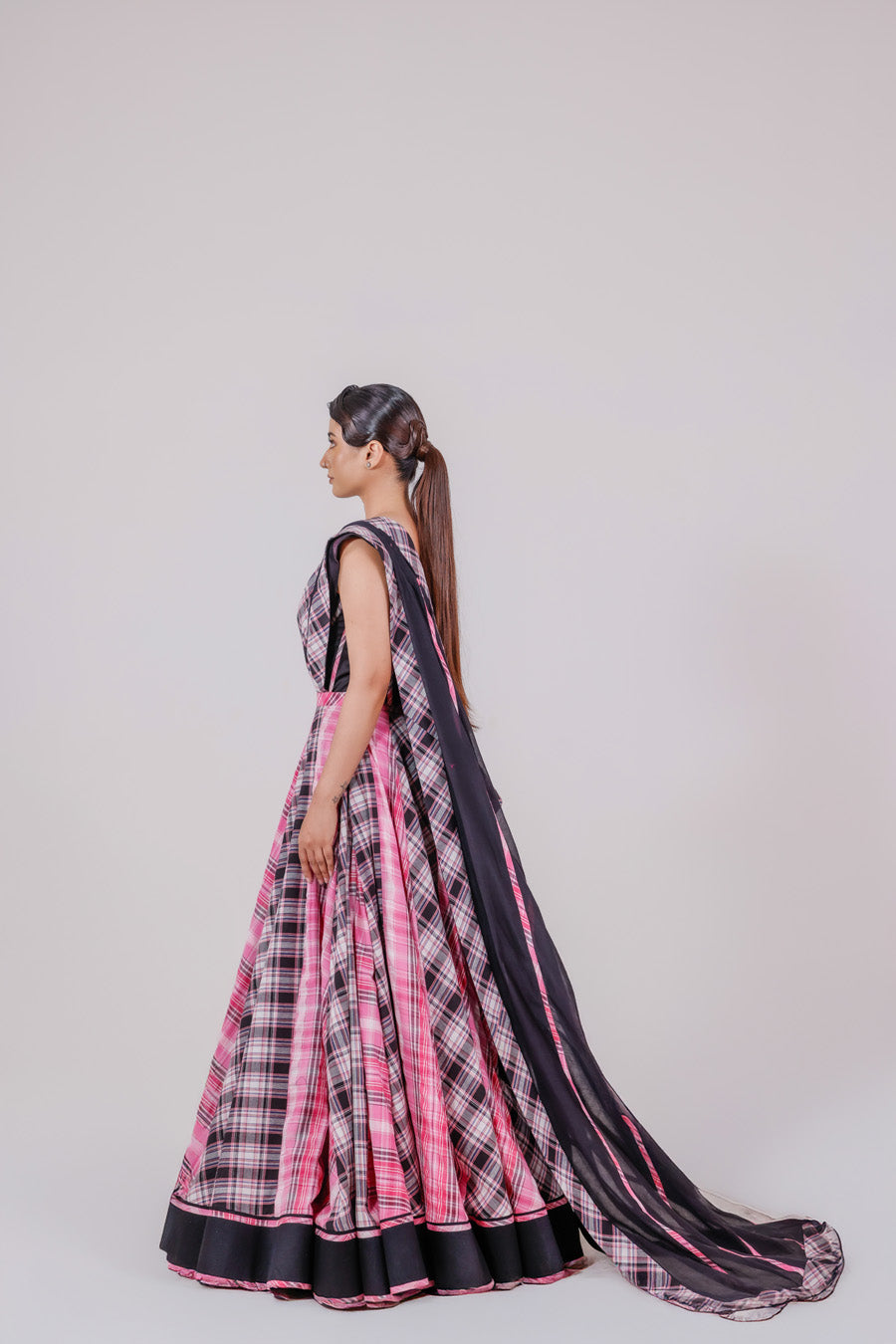 Raspberry Check Lehenga