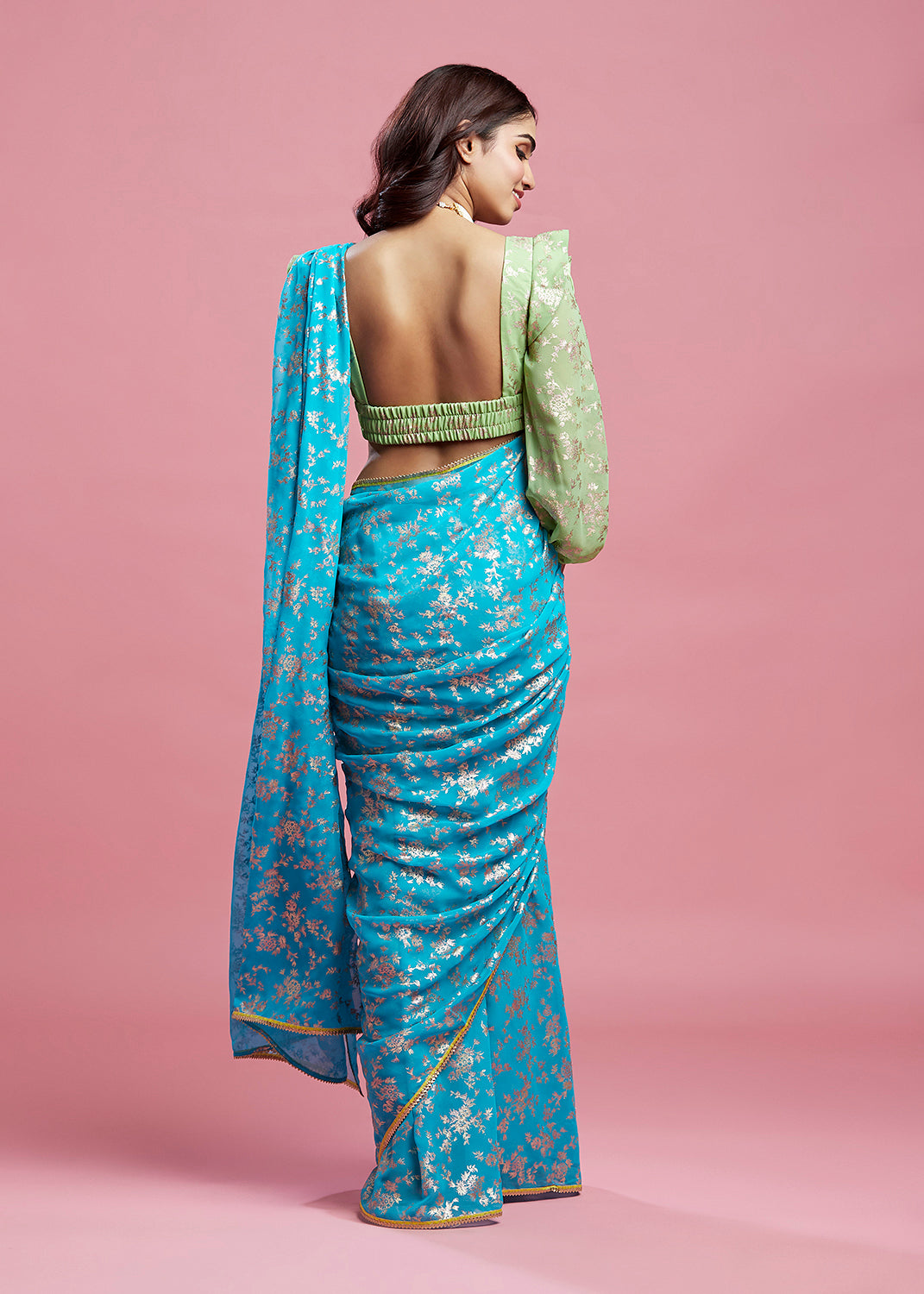 Turquoise Barfi Saree Set
